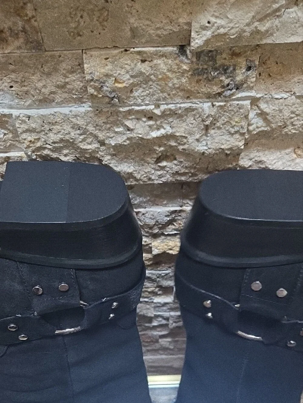Black Women's Mid-Calf Buckle Boots - Unbranded